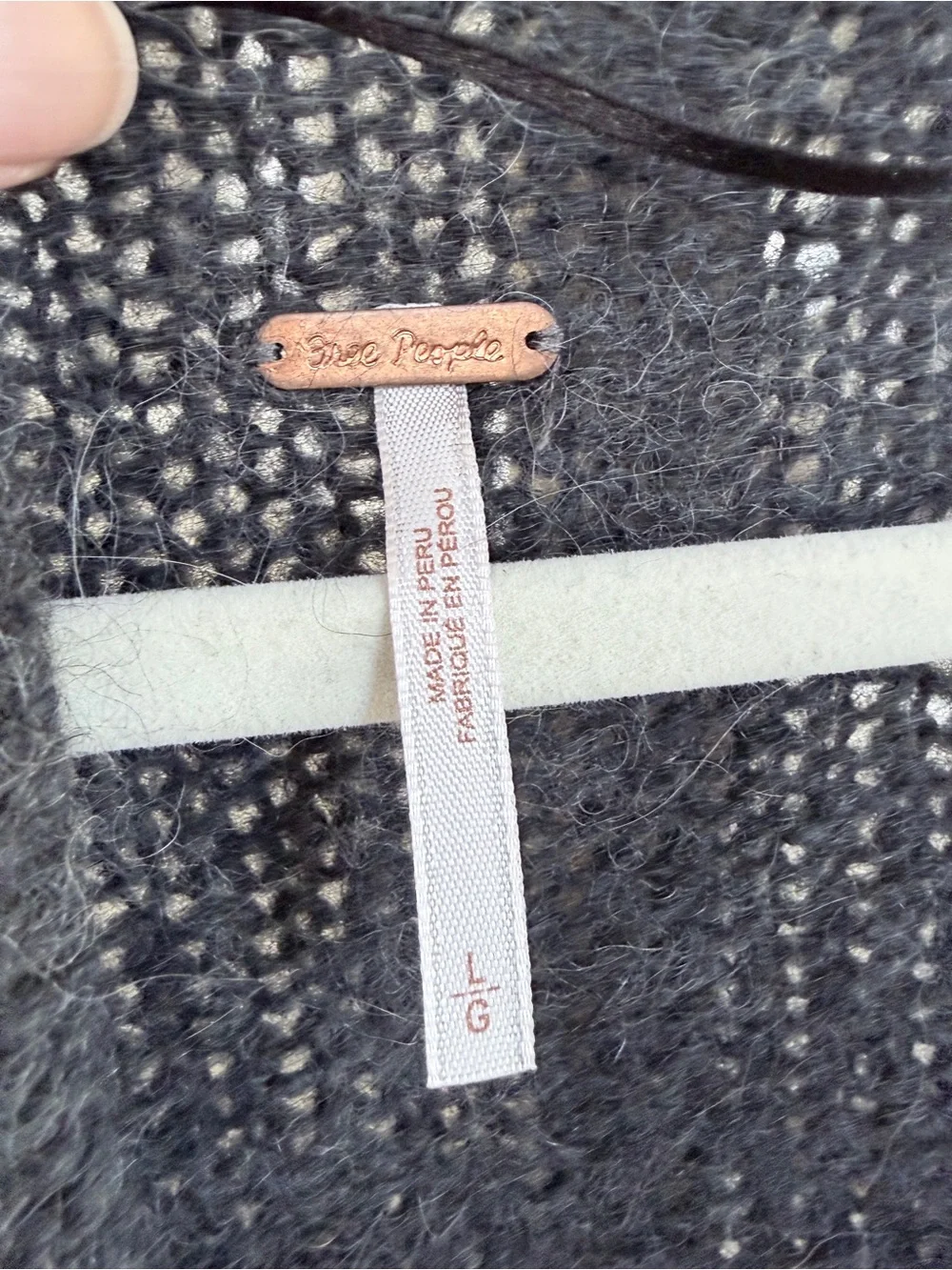 Free People vintage Charcoal Striped Open-Front Cardigan with Rust & Blue